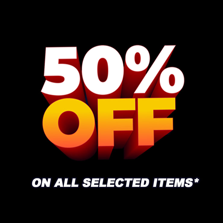 Percentage off sale banner with 50% off all items text