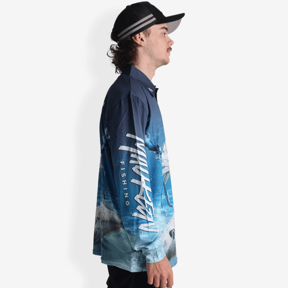 Blue Manna Crab Long Sleeve Polo