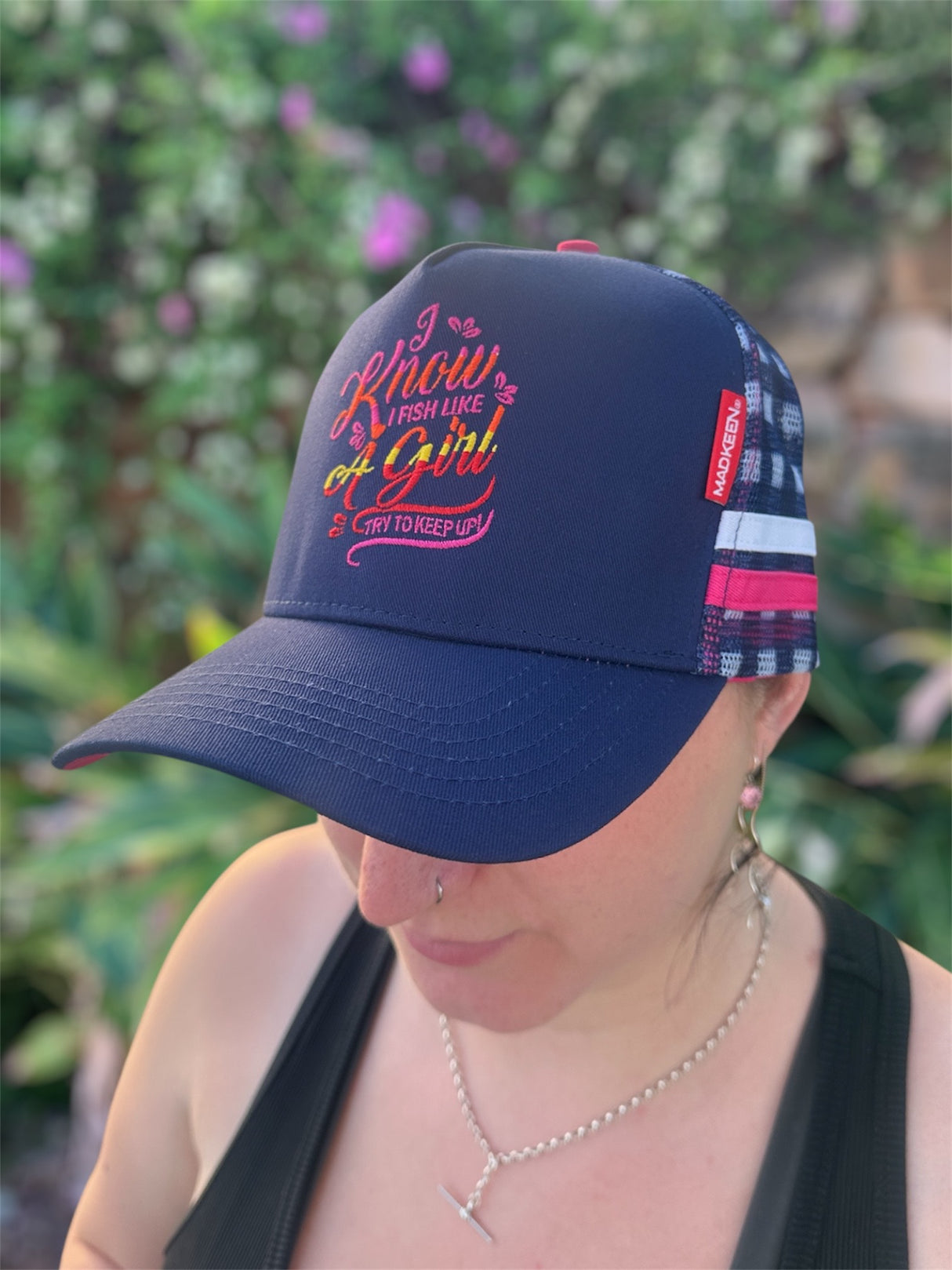 Fish Like a Girl Trucker Hat Plaid