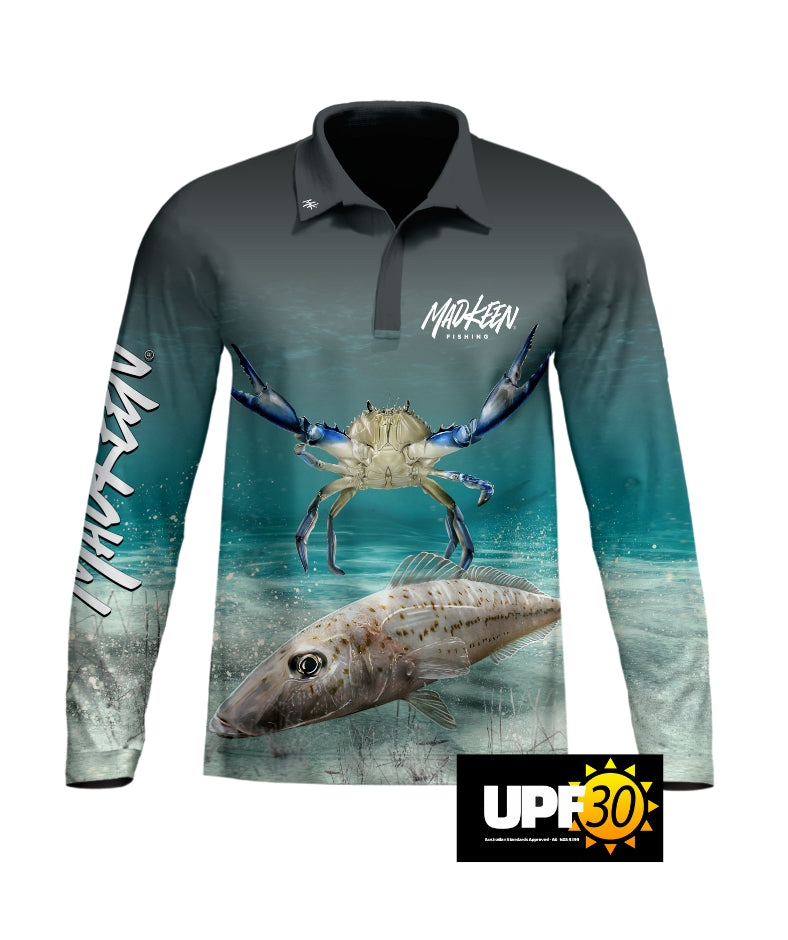 Blue Manna Crab Long Sleeve Polo – Mad Keen Fishing