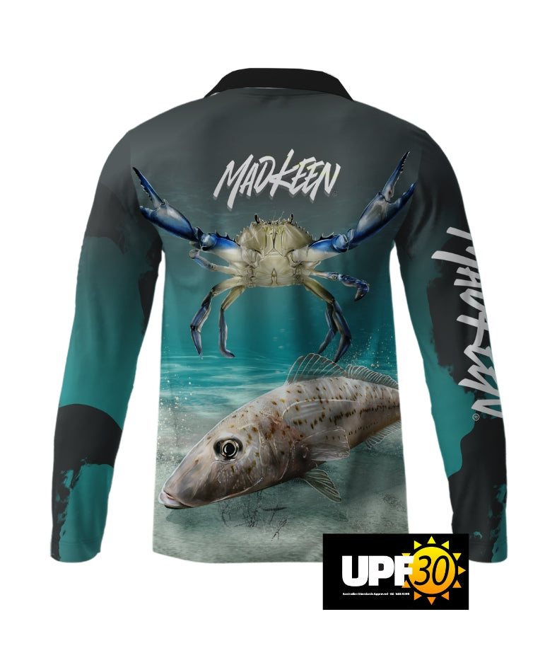 Blue Manna Crab Long Sleeve Polo – Mad Keen Fishing
