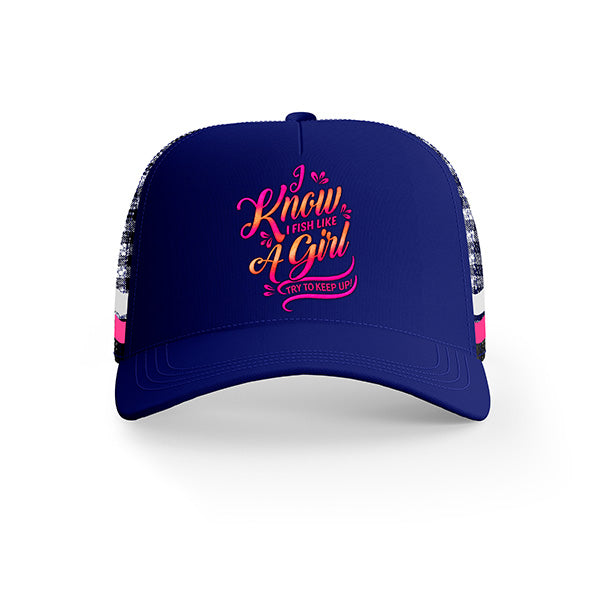 Fish Like a Girl Trucker Hat Plaid